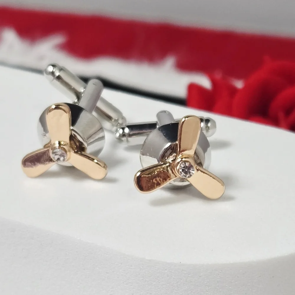 Propeller Cufflinks Men’s Novelty French Cuff Silver Bullet Back Aviator Gift
